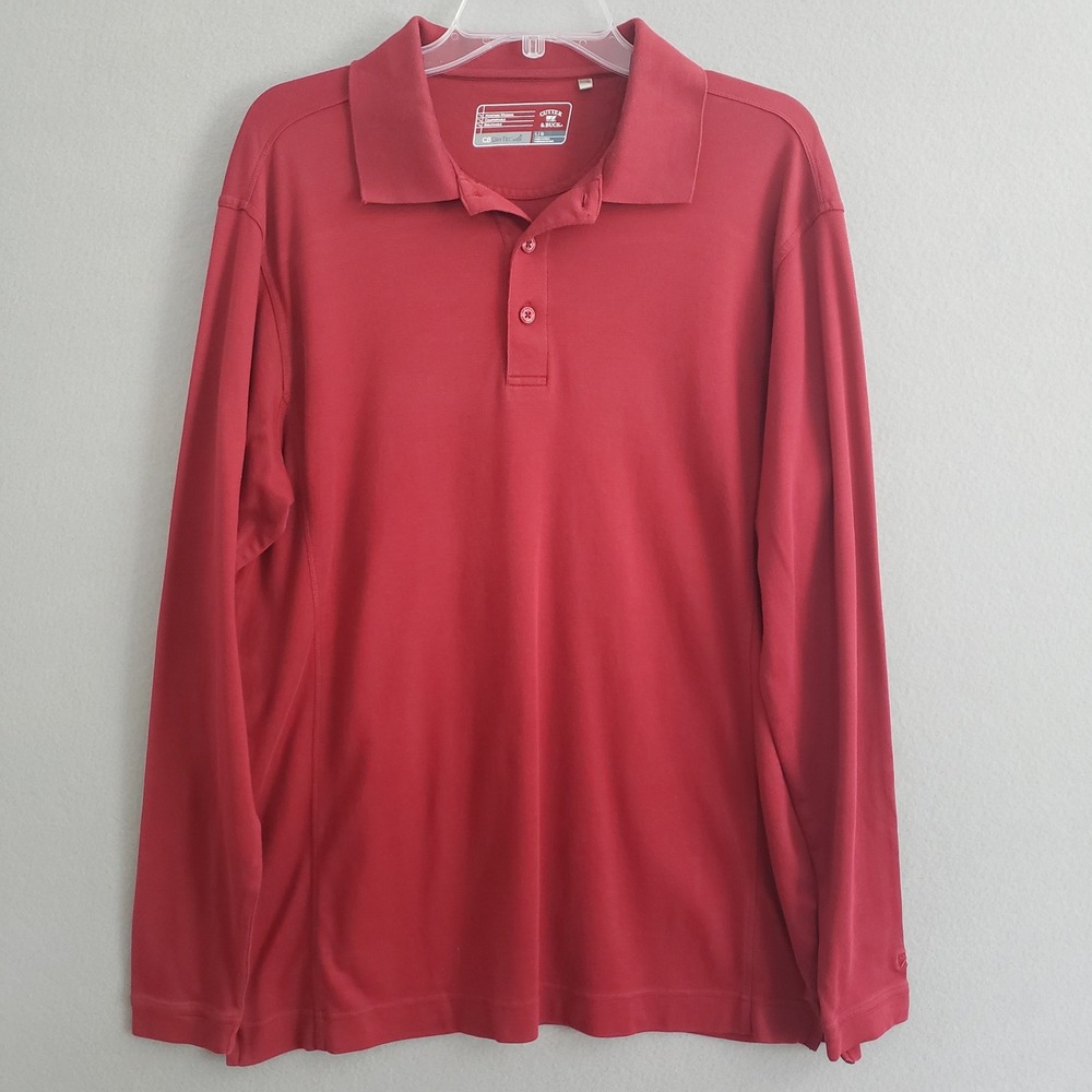 Cutter & Buck Mens Large Long Sleeve Polo Red MCK81167 DryTec Pima Cotton Golf